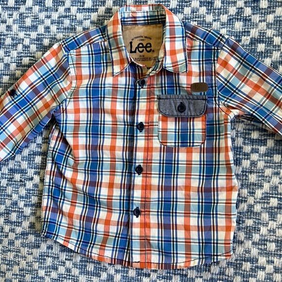 Lee Baby Boy 18 Months Orange Blue White Plaid LS Button Down Shirt - Picture 14 of 14